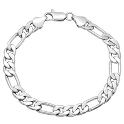 7mm Rhodium Plated Flat Figaro Chain Bracelet