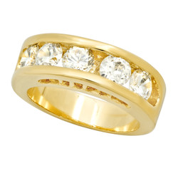 7mm Gold Plated Channel Set Round CZ Band Ring + Microfiber
