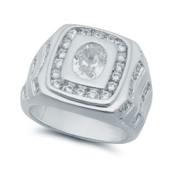 Rhodium Plated Square Top Cubic Zirconia Ring + Jewelry Polishing Cloth (SKU: RL-MN50)