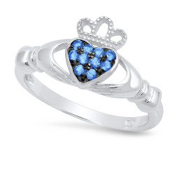 Sterling Silver Claddagh March Birthstone Aqua CZ Promise Ring Made in Italy + Cleaning Cloth