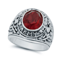 15mm Rhodium Plated United States Army Military Red CZ Ring (SKU: RL-MN90A)