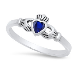 Sterling Silver Claddagh September Birthstone Blue Sapphire CZ Promise Ring Made in Italy + Cloth
