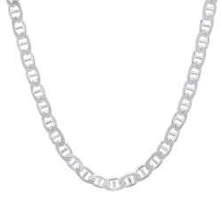 4.2mm High-Polished .925 Sterling Silver (Nickel Free) Flat Mariner Chain Necklace, 7'-30' + Jewelry Cloth & Pouch (SKU: SYC092)