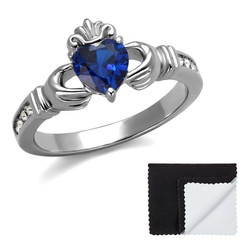 Stainless Steel Synthetic Blue Spinel Claddagh Heart Ring