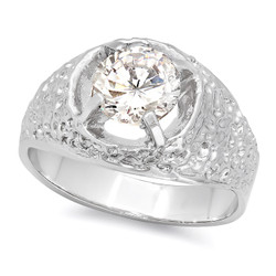Rhodium Plated Solitaire Ring With CZ Stones + Jewelry Polishing Cloth (SKU: RL-MN43)