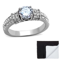 Stainless Steel Round Cubic Zirconia Engagement Ring
