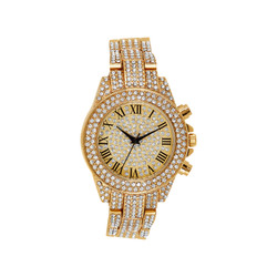 Men's 14k Gold Plated Fully Iced Out Cubic Zirconia Simulated Diamond CZ Watch + Polishing Cloth (SKU: WTC147)