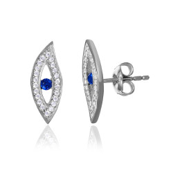15.8mm Polished Rhodium Plated Silver Blue Cubic Zirconia Stud Earrings, 15.8mm (SKU: SS-ER1023)
