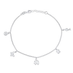 2mm Solid .925 Sterling Silver Round Charm Anklet, 10 inches (SKU: SS-AK1007)