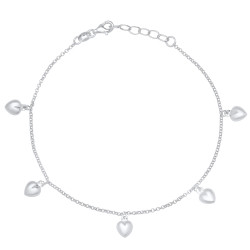 1.6mm Solid .925 Sterling Silver Round Charm Anklet, 10 inches