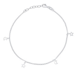 1.8mm Solid .925 Sterling Silver Round Charm Anklet, 10 inches (SKU: SS-AK1011)