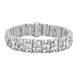 Thick 15mm Rhodium Plated Chunky Nugget Textured Large Link Bracelet + Jewelry Polishing Cloth (SKU: RL-NGB2)