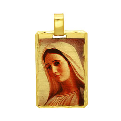 14k Gold Plated Scallop Framed Virgin Mary Portrait 20mm x 30mm Pendant (SKU: GL-MR105)