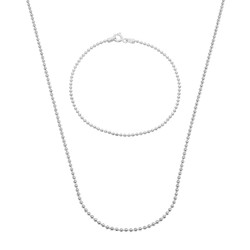 1.8mm Solid .925 Sterling Silver Military Ball Chain Necklace + Bracelet Set (SKU: NC1003S)