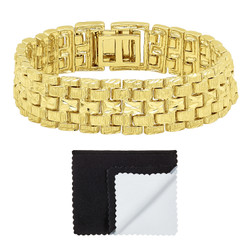 Large 18mm 14k Gold Plated Diamond-Cut Thick Panther Link Bracelet + Jewelry Polishing Cloth (SKU: GL-MNB3)