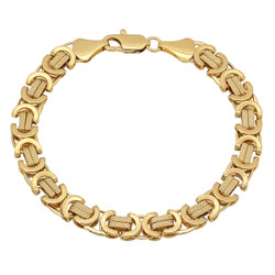 9mm 14k Yellow Gold Plated Flat Byzantine Chain Bracelet