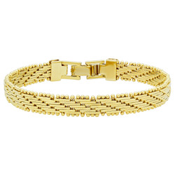 7mm 14k Gold Plated Bracelet of Bar Links In Diagonal Pattern + Microfiber
