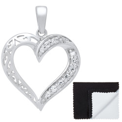 Women's .925 Sterling Silver Nickel Free CZ Open Heart Pendant, 22mm x 22mm (⅞' x ⅞')