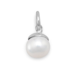 Sterling Silver 8mm Rhodium Plated Freshwater Cultured Pearl Charm Bead Pendant + Polishing Cloth