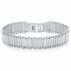 13mm Diamond-Cut Rhodium Plated Chain Link Bracelet