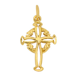 Gold Plated Open Cross & Etched Wreath Crucifix Pendant + Microfiber