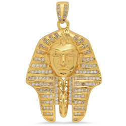 Large Hip Hop 30mm x 40.4mm 14k Gold Plated Pharaoh CZ Bling Pendant + Microfiber