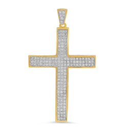 Large Iced Out 25.3mm x 37.8mm Two-Tone 14k Gold CZ Cross Pendant + Microfiber