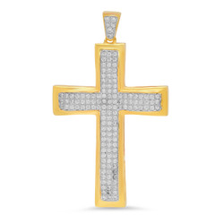 Large 3D Iced Out 24.6mm x 35.2mm Two-Tone 14k Gold CZ Cross Pendant + Microfiber