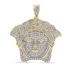 Large Iced Out 34.2mm x 27.7mm Two-Tone 14k Gold CZ Medusa Pendant + Microfiber