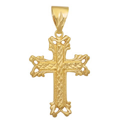 14k Gold Plated 30mm x 42mm Diamond-Pattern Maltese Cross Pendant, + Microfiber