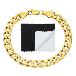 7.5mm 14k Yellow Gold Plated Beveled Curb Chain Bracelet + Gift Box (SKU: GL-036FB-BX)