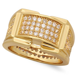 Iced Out 14k Gold Plated Micropave CZ 12.5mm Framed Center Band Ring + Jewelry Polishing Cloth (SKU: GP-RN1008)