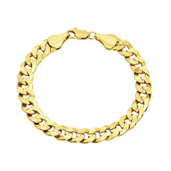 9mm 14k Yellow Gold Plated Flat Curb Chain Bracelet + Gift Box