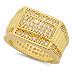 Hip Hop 14k Gold Plated Iced Out CZ 14.5mm Stacked Bands Bling Ring + Microfiber