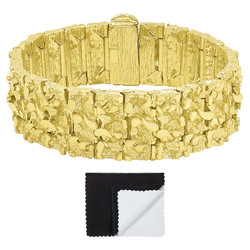 Thick 22.5mm 14k Gold Plated Chunky Nugget Textured Bracelet + Microfiber
