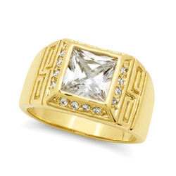 Classic Square 14mm Wide Cut CZ Accent 14k Yellow Gold Plated Pinky Ring