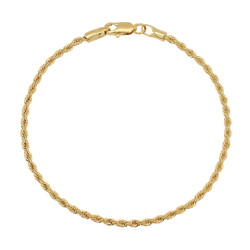 2mm-5mm Polished 14k Yellow Gold Plated Twisted Rope Chain Anklet
