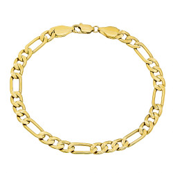5mm-9mm Textured 14k Yellow Gold Plated Flat Figaro Chain Link Bracelet
