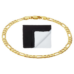 4mm-9mm Polished 14k Yellow Gold Plated Flat Figaro Figaro Chain Link Bracelet (SKU: GL-FIGARO-CONCAVE-BR)