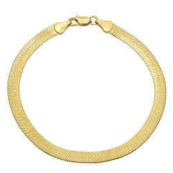 4mm-10mm Polished 0.25 mils (6 microns) 14k Yellow Gold Plated Herringbone Chain Anklet, 7'-9' + Jewelry Cloth & Pouch (SKU: GL-HERRINGBONE-BRACELETS)