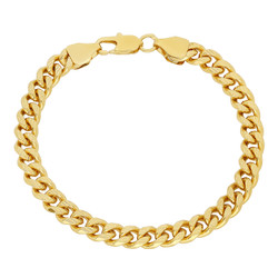 11mm-7mm Textured 14k Yellow Gold Plated Flat Curb Chain Bracelet