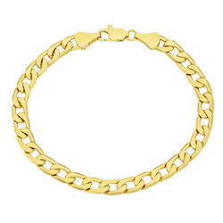 6mm-11mm Polished 14k Yellow Gold Plated Flat Curb Chain Anklet