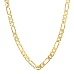 4mm-6mm 14k Yellow Gold Plated Flat Figaro Chain Necklace (SKU: GL-FIGARO-GROOVED)
