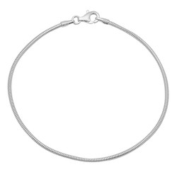 2mm-2mm Solid .925 Sterling Silver Round Snake Chain Bracelet