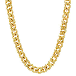 Men's 11mm-7mm Textured 14k Yellow Gold Plated Flat Cuban Link Curb Chain Necklace (SKU: GL-CURB-DC)