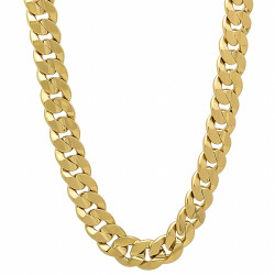 6mm-9mm 14k Yellow Gold Plated Flat Cuban Link Curb Chain Necklace (SKU: GL-CURB-CONCAVE)