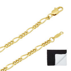 3mm-5mm 14k Yellow Gold Plated Flat Figaro Chain Necklace or Bracelet