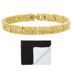 Gold Plated 7mm Wide Nugget Pattern Link Bracelet + Jewelry Polishing Cloth (SKU: GL-LB68)