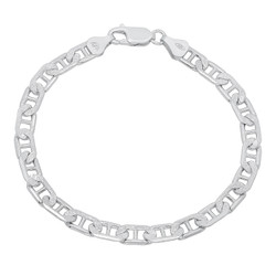 5mm-6mm .925 Sterling Silver Diamond-Cut Flat Mariner Chain Bracelet