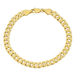 6mm-9mm Polished 14k Yellow Gold Plated Flat Curb Chain Bracelet (SKU: GL-CURB-CONCAVE-BR)